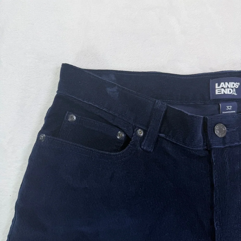 Lands End Mens Corduroy Pant Navy Blue 32x30 Straight Leg Traditional Fit Preppy